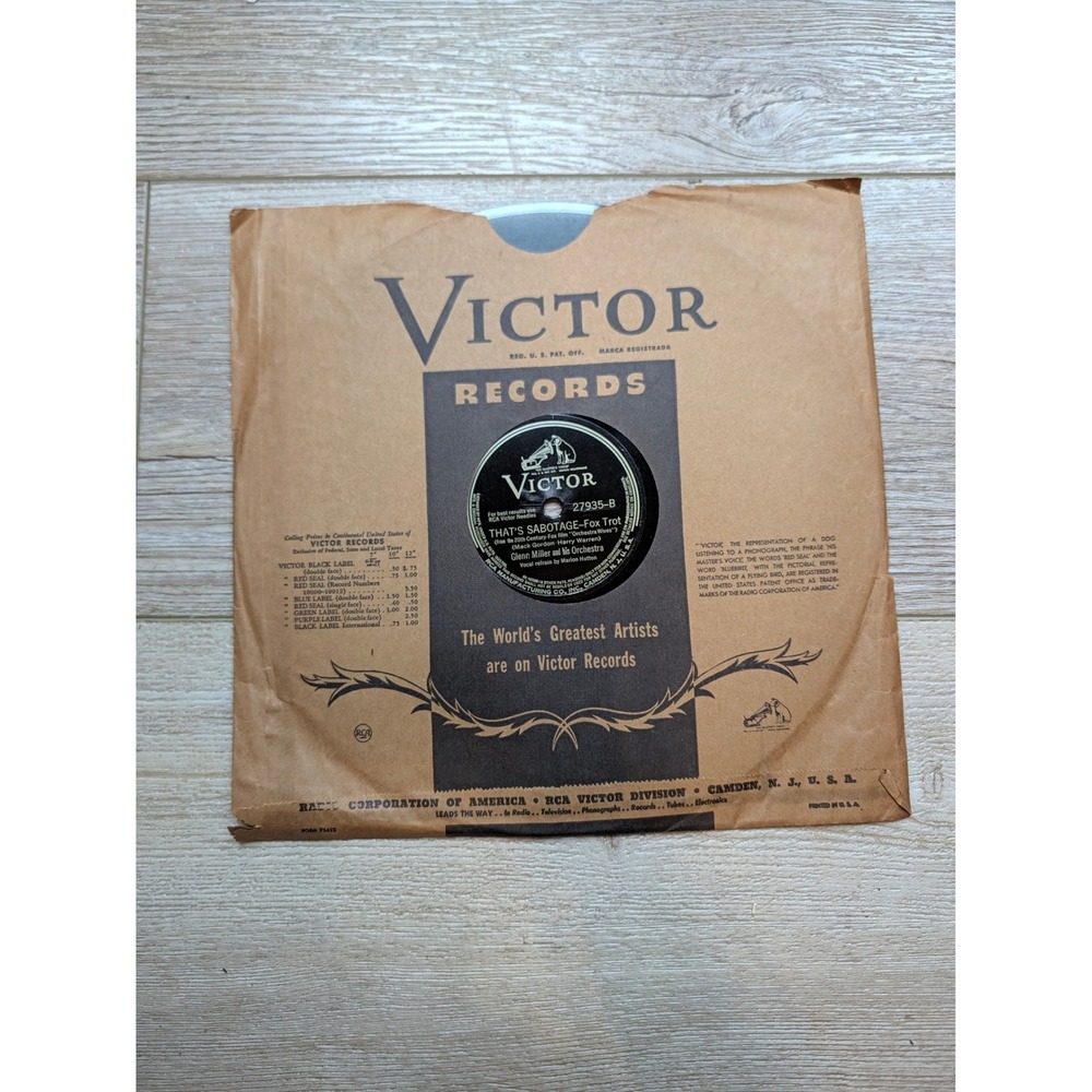 Glenn Miller Serenade In Blue That's Sabotage 78 RPM Victor 27935 Record